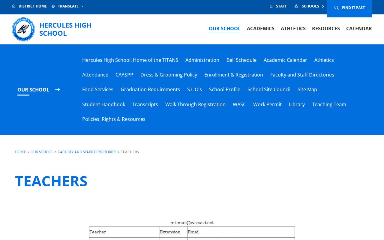 Hercules people-directory entries for Hercules High teachers