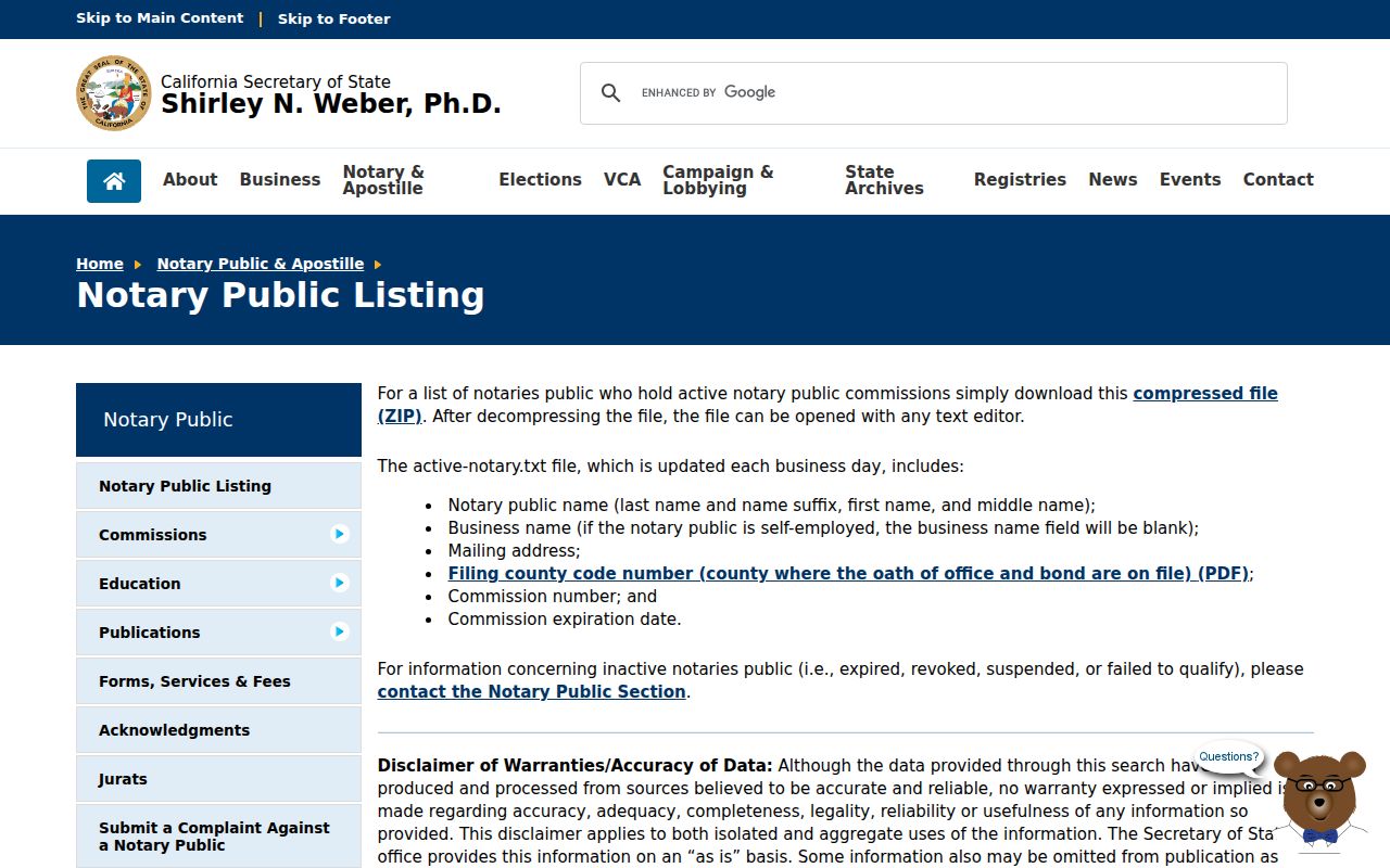 Hercules state records active notary listing download