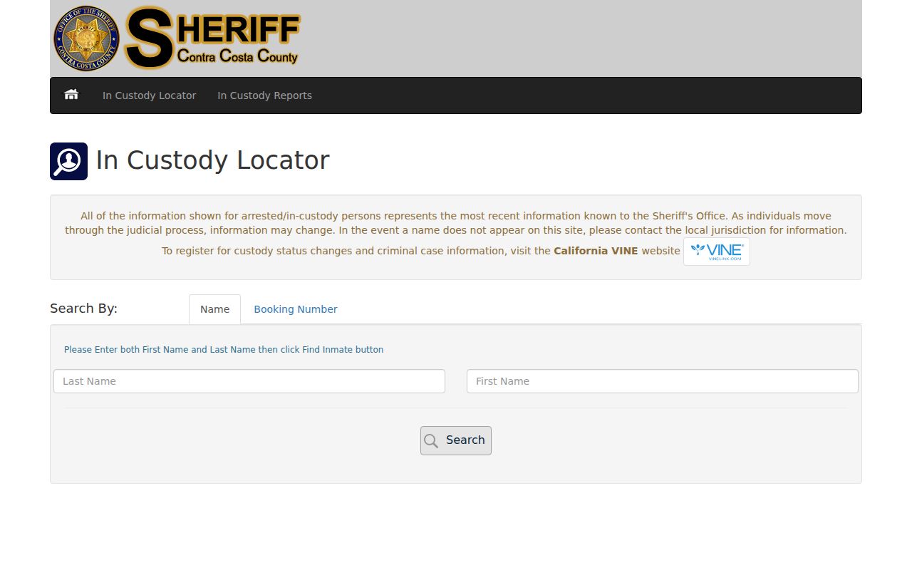 Hercules county records in-custody name and booking lookup