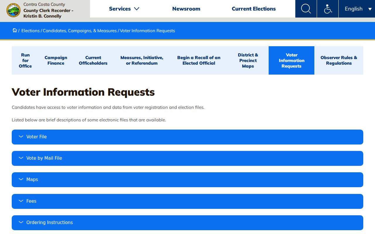 Hercules voter records Contra Costa information request page